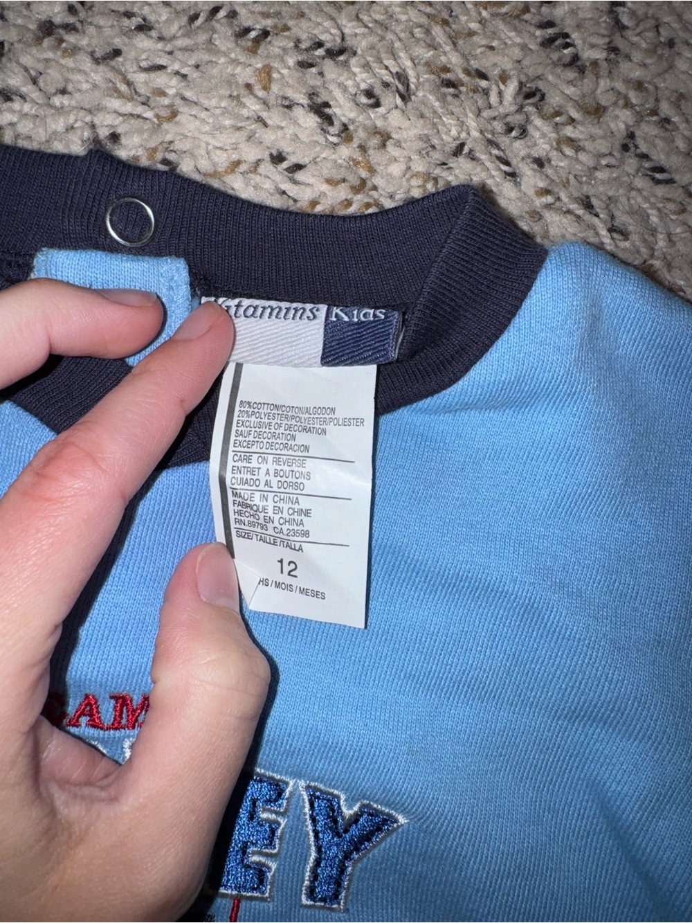 Vitamins Kids Blue Cotton Blend Hockey Graphic Long Sleeve V-Neck Pullover 9-12M - Picture 3 of 6